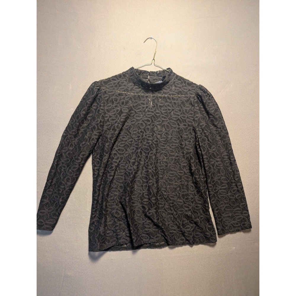 Gap Blouse Top Womens Small Black Lace Floral Mock Neck Keyhole Back Streetwear